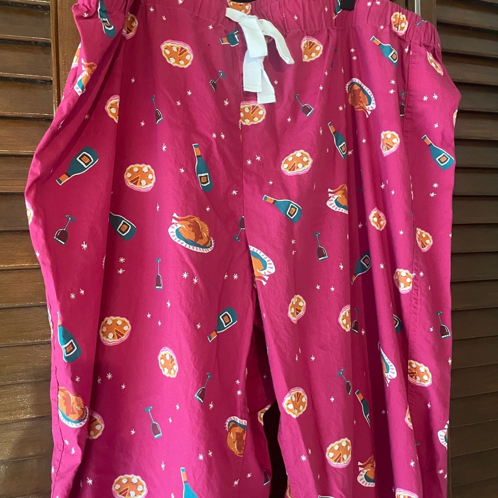J. Crew women’s ' Hot Pink Pajama Pants with Pie & Bottle Print